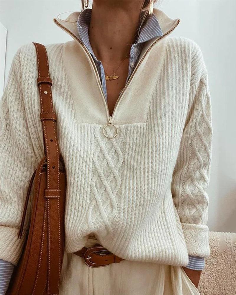 Zip turtleneck solid sweater