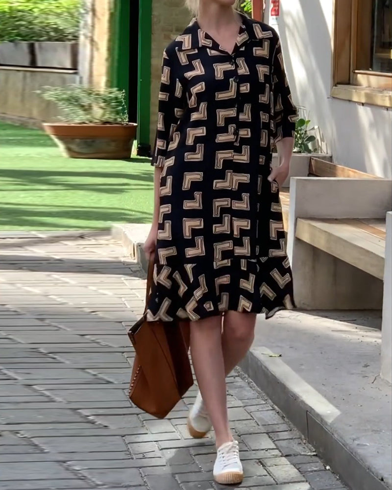 Collared Geometric Printed Dress