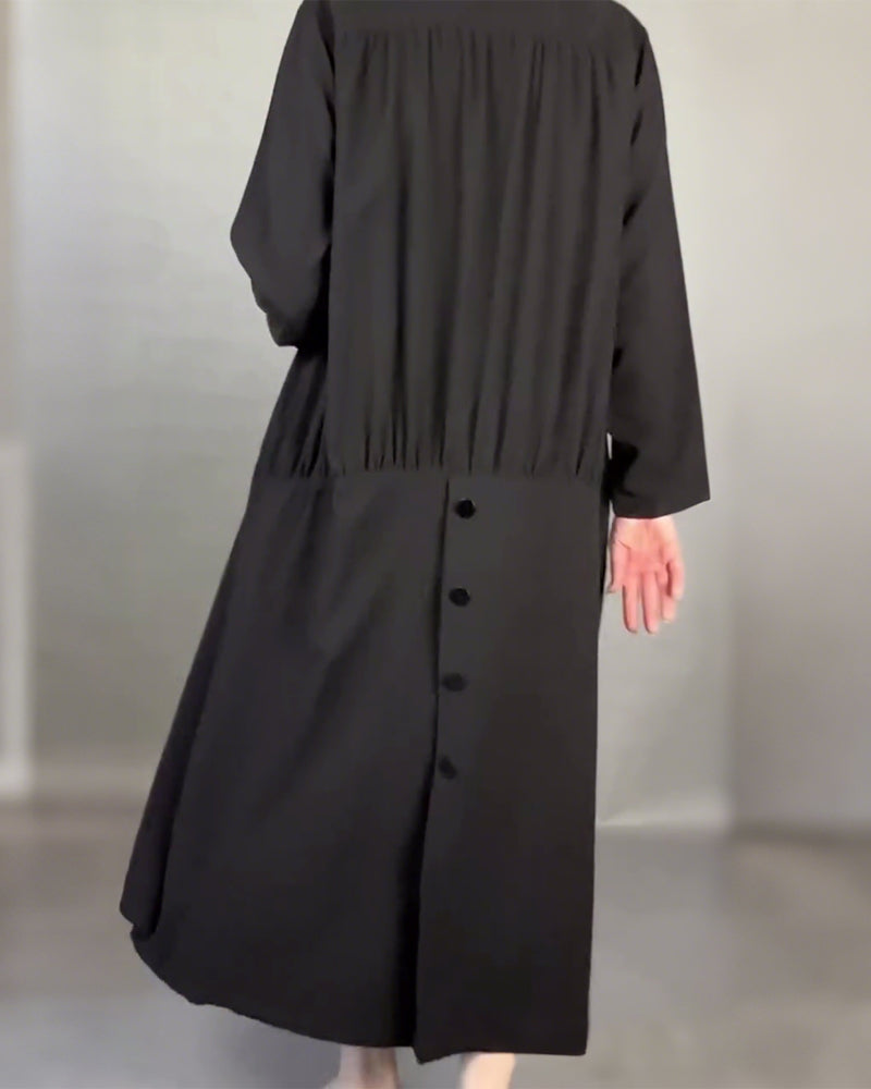 Plus Size Loose Button Solid Color Dress