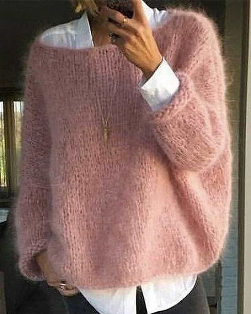 Round neck solid color sweater