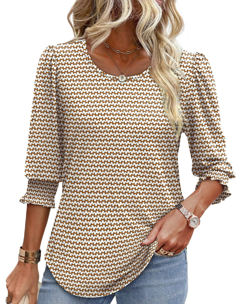 Puff Sleeve Printed Blouse