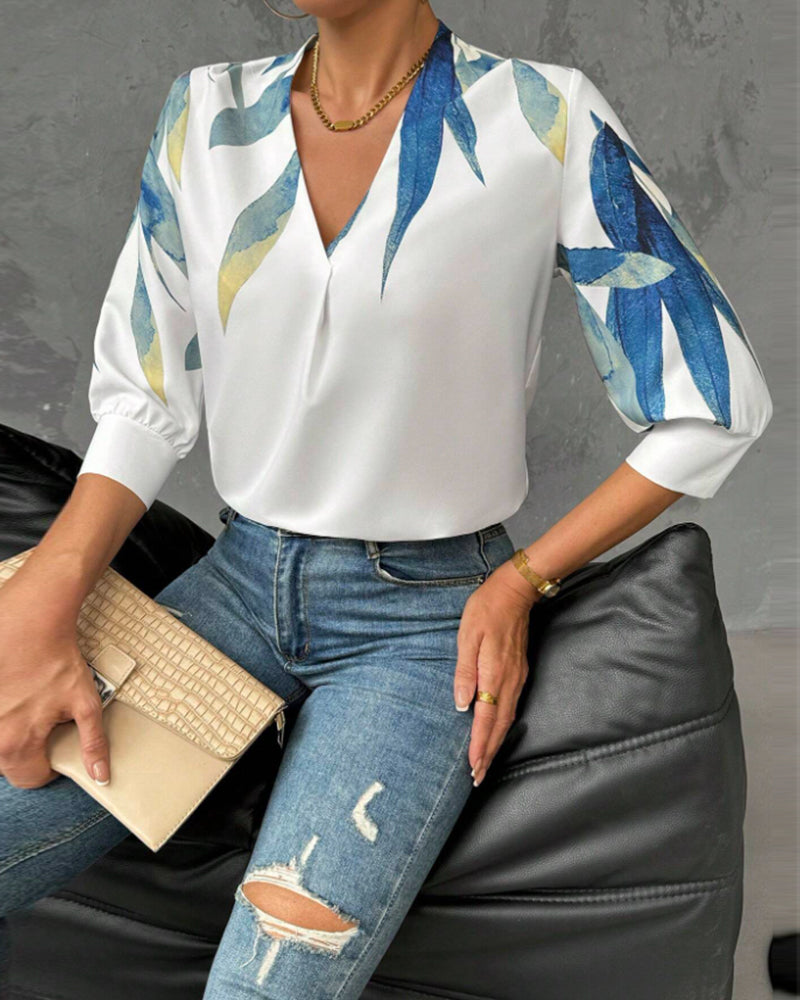 Fashionable Printed V-Neck All-match Blouse