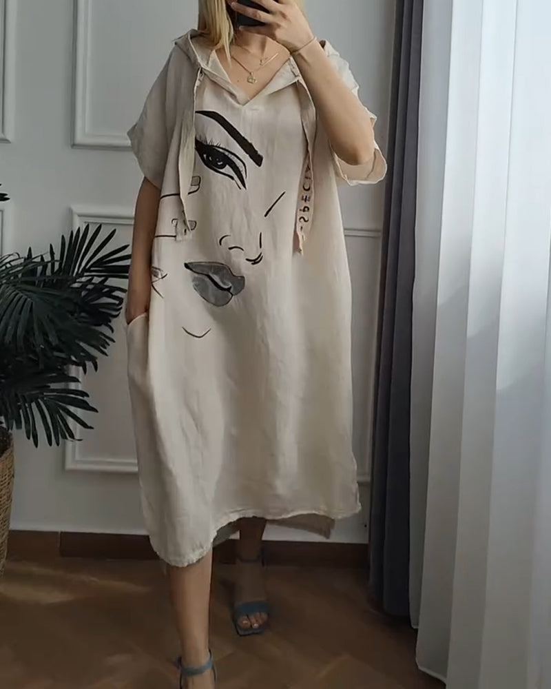 Hooded Printed Loose Dress