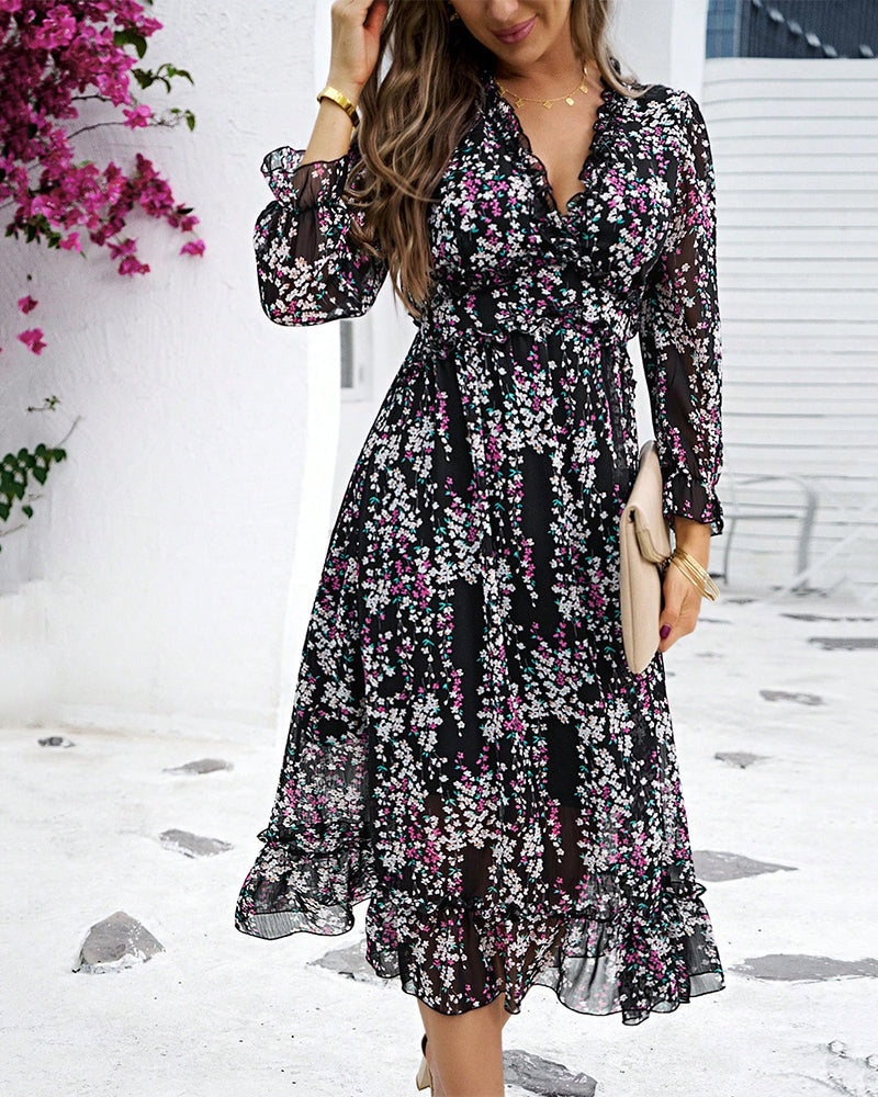 V-neck printed elegant dress