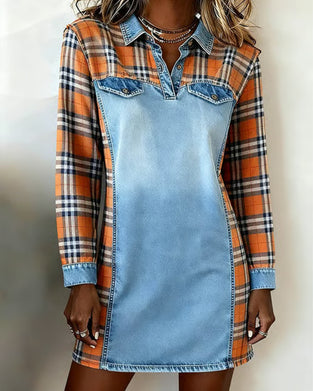 Plaid Contrast Lapel Dress