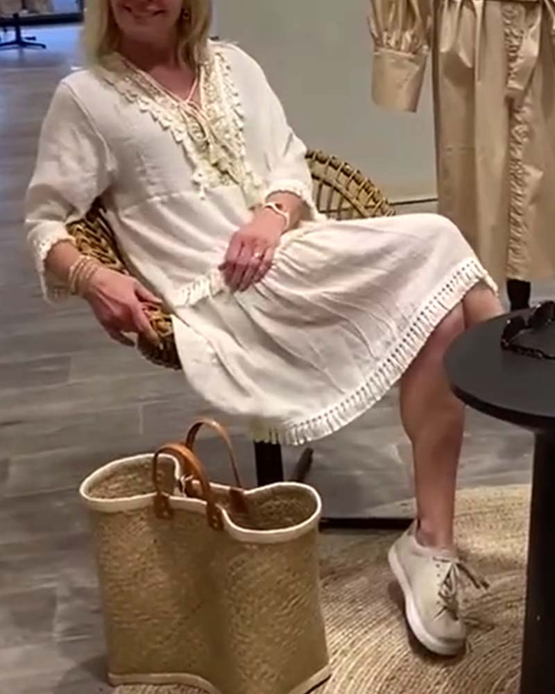 Lace V-neck fringe casual dress