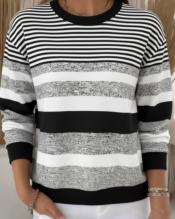 Striped Round-Neck Fashionable Sweatshirt
