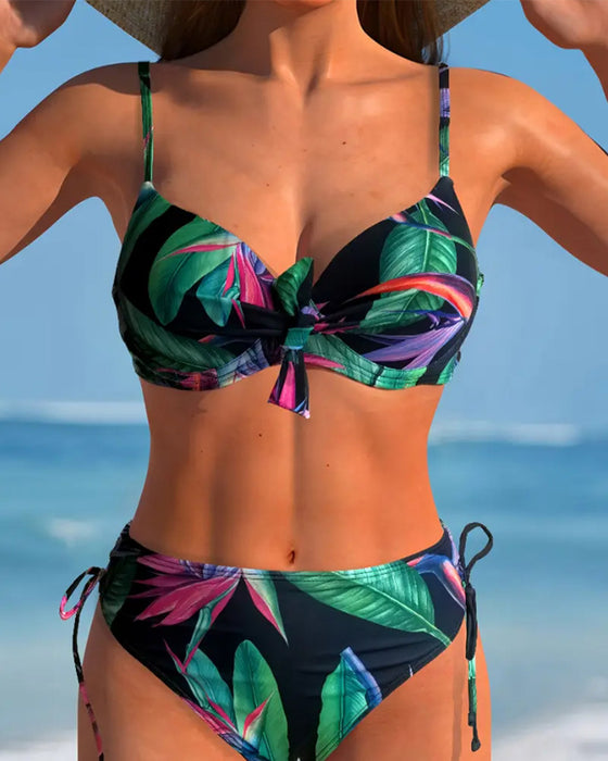 Printed Bra Strap Triangle Swimsuit