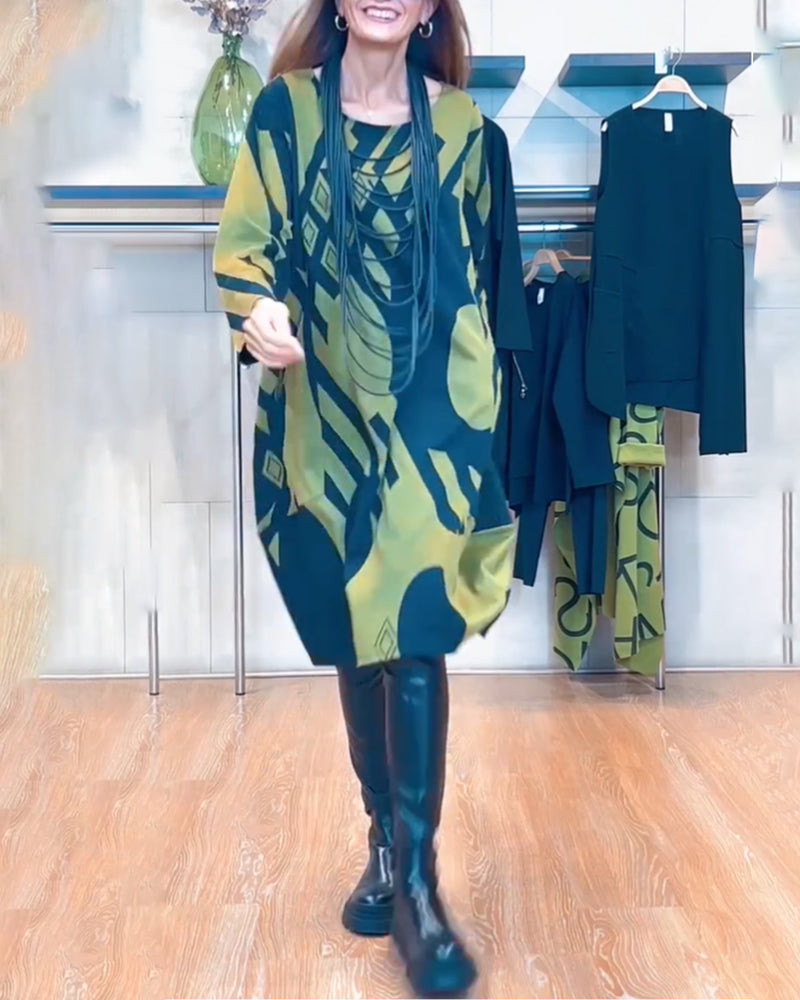 Printed round neck dress