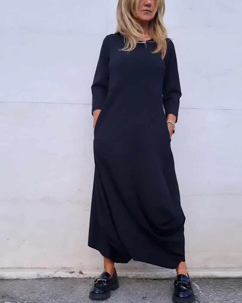 Simple solid color pocket dress