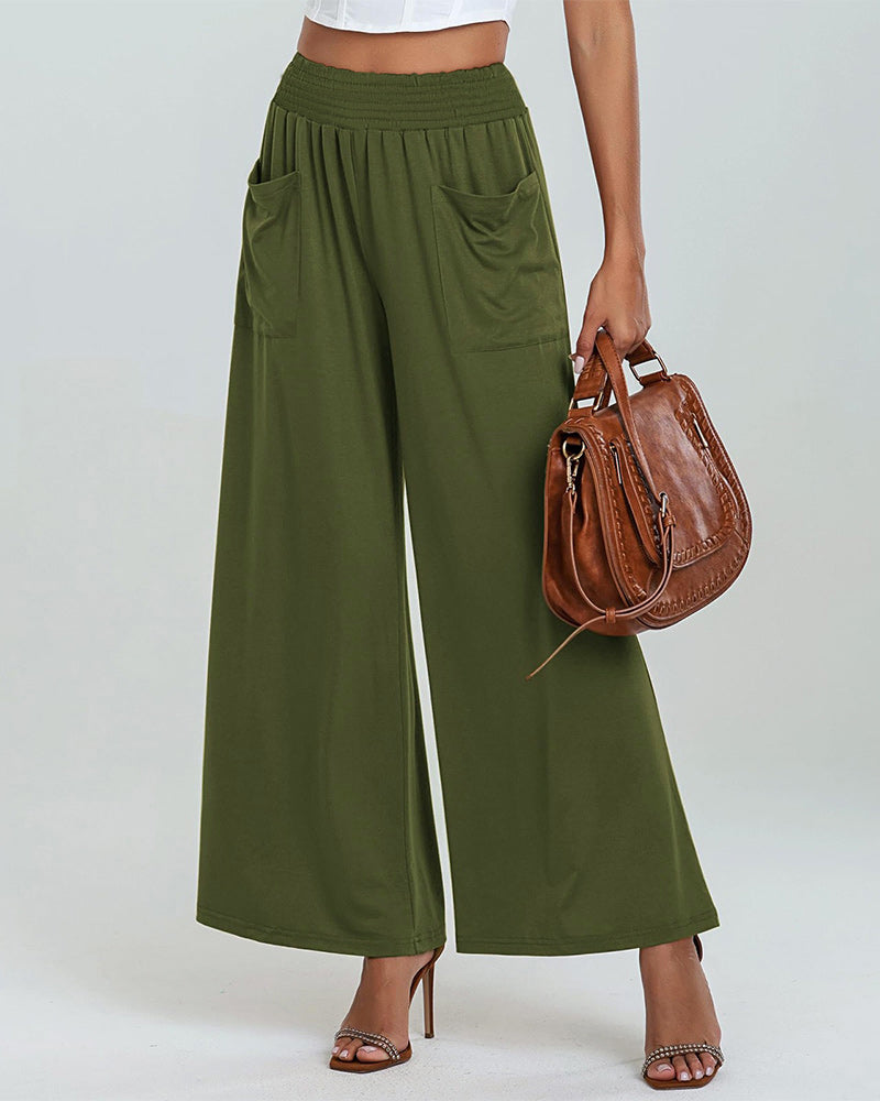 Pocket Elastic Waist Bootcut Pants