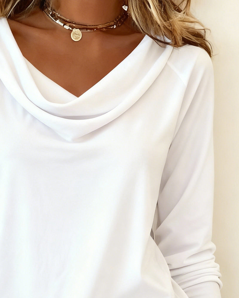 Draped Collar Slim Fit Solid Top