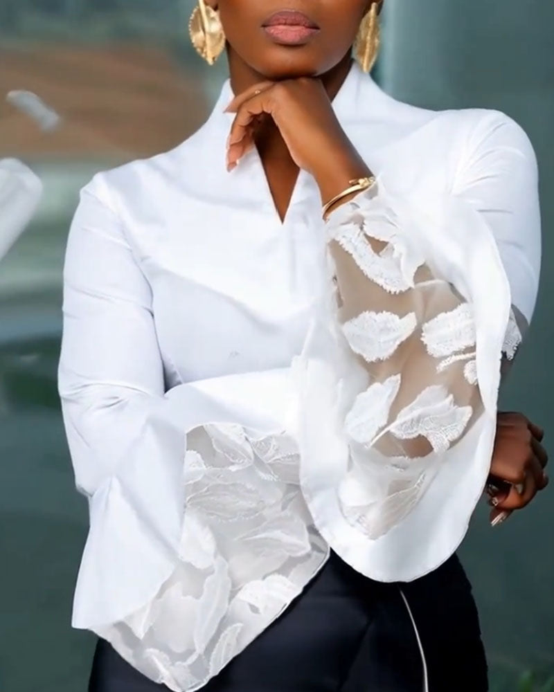 Fashionable Flared Sleeve French Blouse