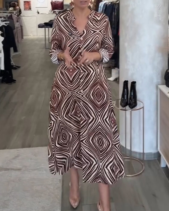 Vintage Geometric Print Shirt Dress