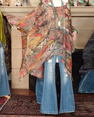 Loose Batwing Sleeve Print Blouse
