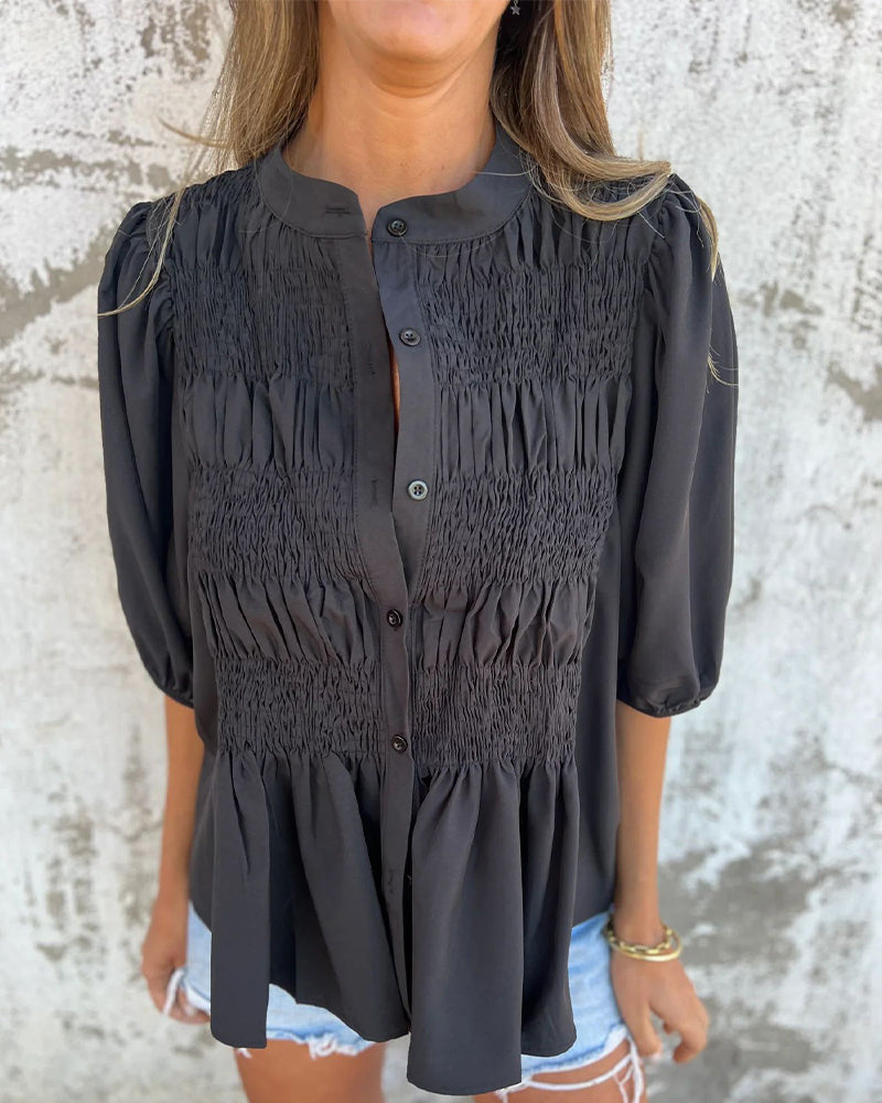 Casual Fashion Short Sleeve Solid Color Blouse