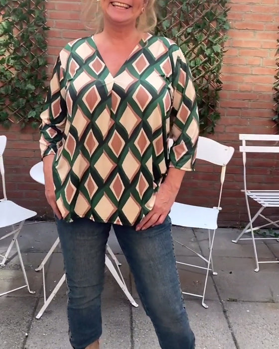 V-neck diamond print top