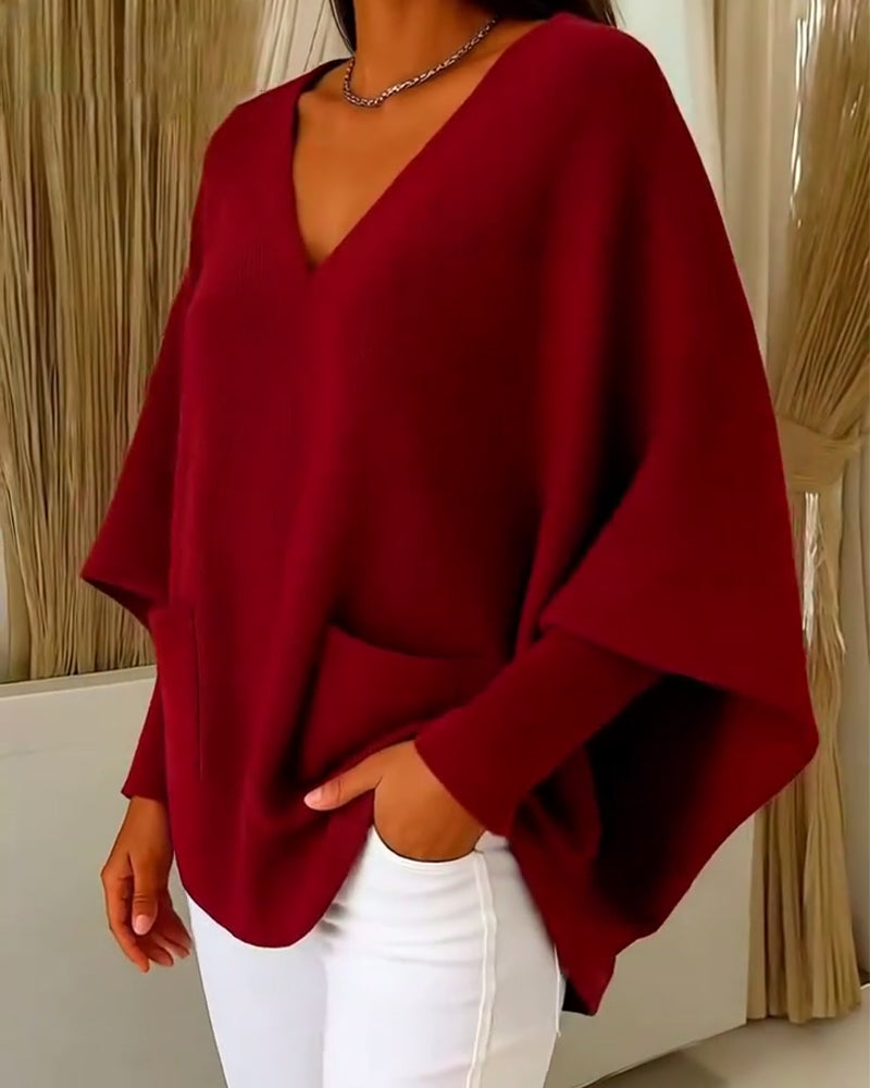 Long Sleeves With Pockets And A V-Neck Jumper