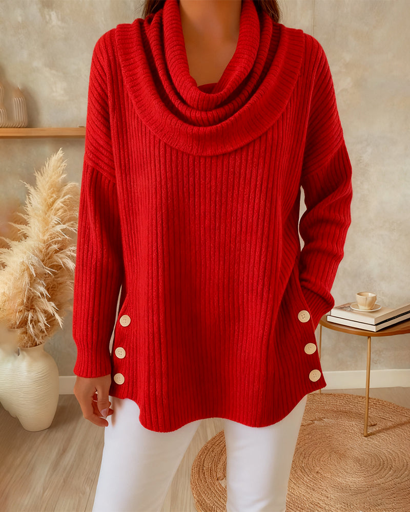 Draped Collar Button-Down Jumper