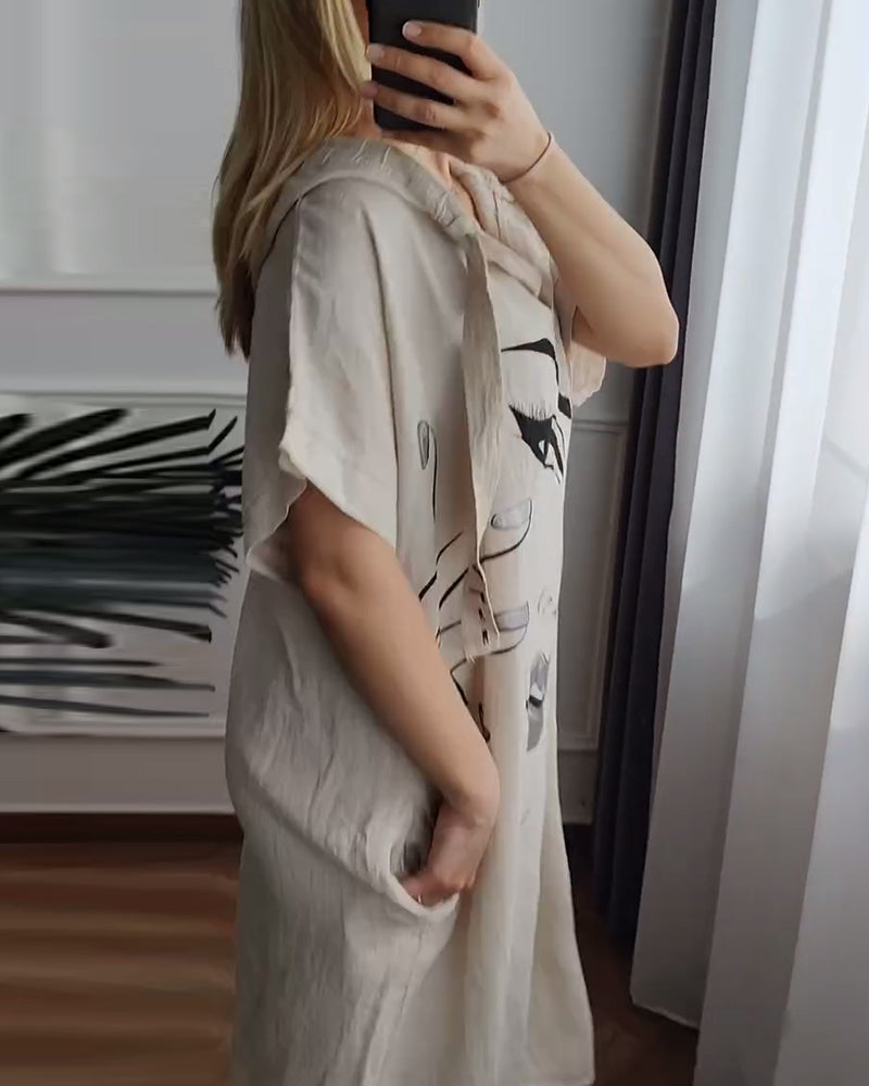 Hooded Printed Loose Dress