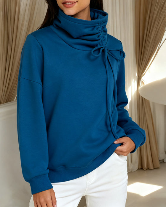 High-Neck Drawstring Casual Sweatshirt
