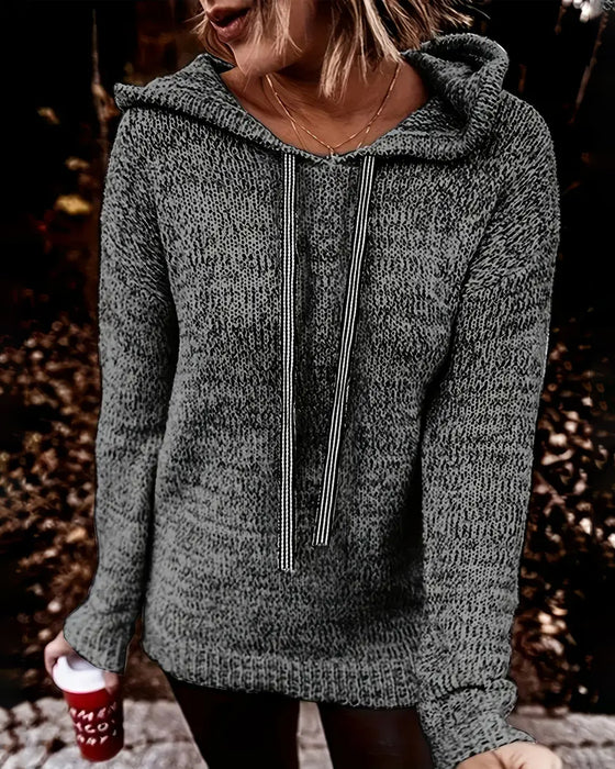 Long-Sleeved Hooded Casual Lace-Up Jumper