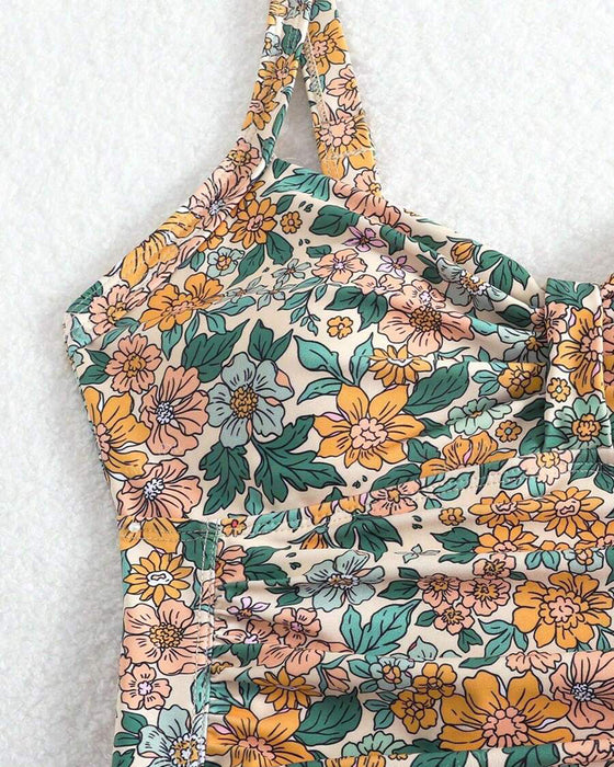 One-Piece Floral Print Triangle Swimsuit