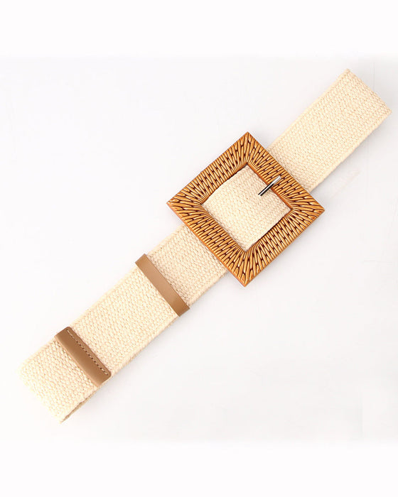 Grass woven ladies elastic belt