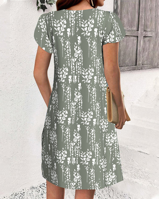 Petal Sleeve Printed Casual Dress