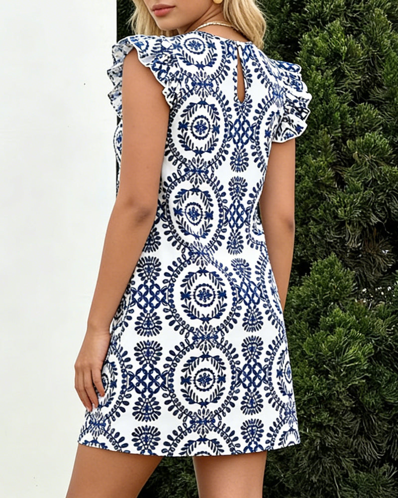 Printed Flutter Sleeve Dress