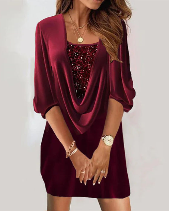 Burgundy sequin dress with 3/4 sleeves