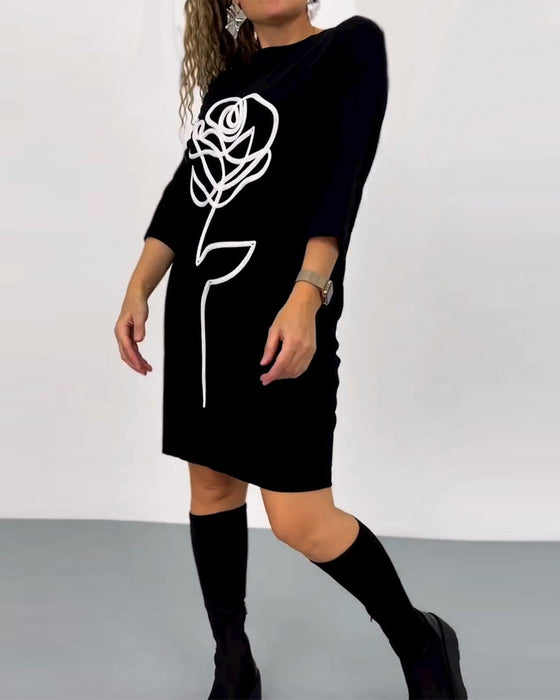 Floral Casual 3/4 Sleeve dress