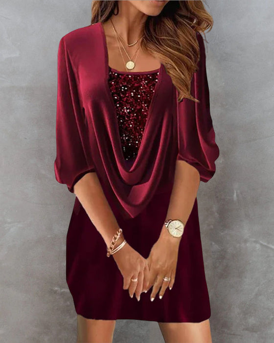 Burgundy sequin dress with 3/4 sleeves