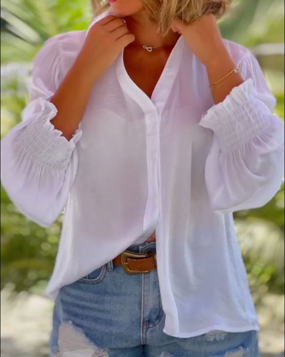 Solid color long sleeve blouse