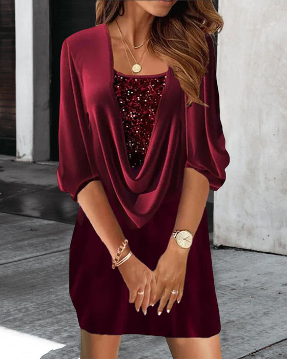 Burgundy sequin dress with 3/4 sleeves