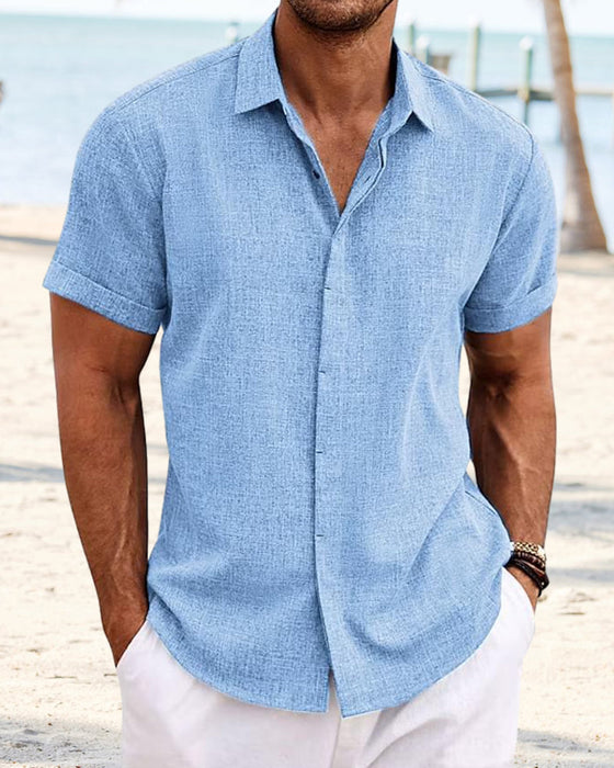 Men's solid color casual short sleeve shirt