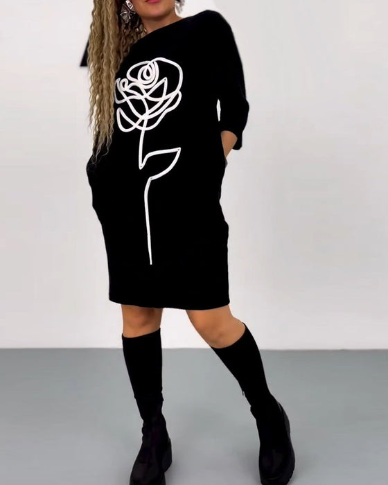 Floral Casual 3/4 Sleeve dress