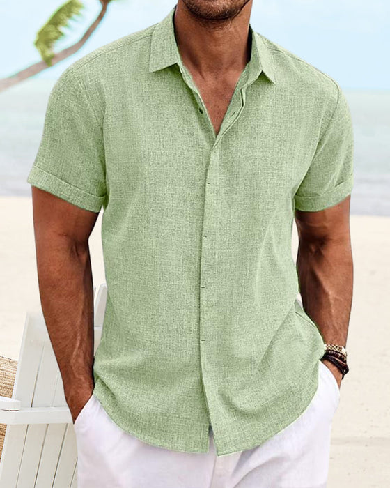 Men's solid color casual short sleeve shirt