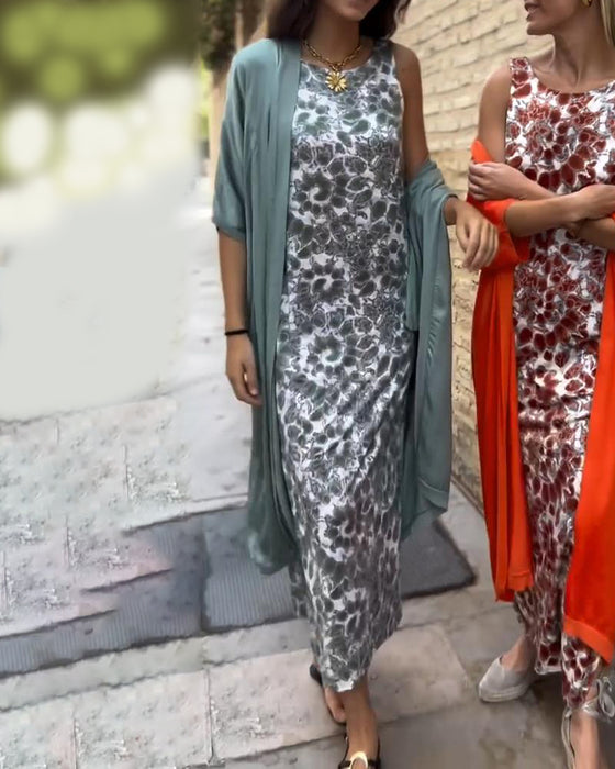 Vintage print elegant two piece suit