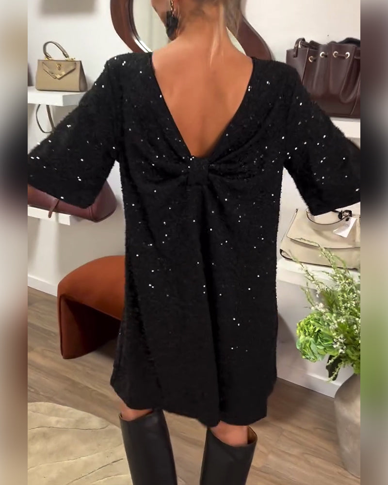 Round Neck Slim Short-Sleeved Straight Dress