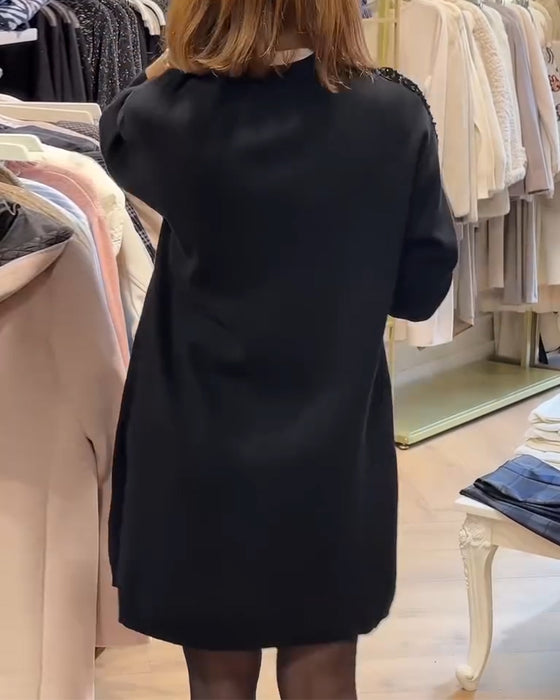 Pu Leather Fine Glitter Patchwork Dress