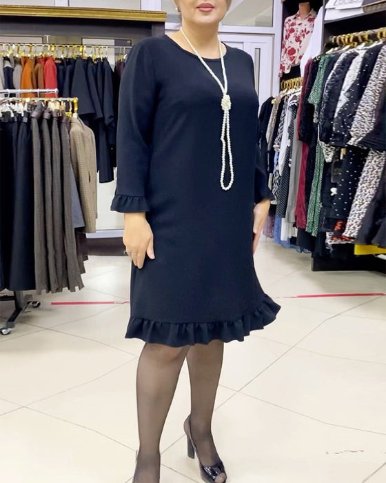 Patchwork ruffled solid color dress