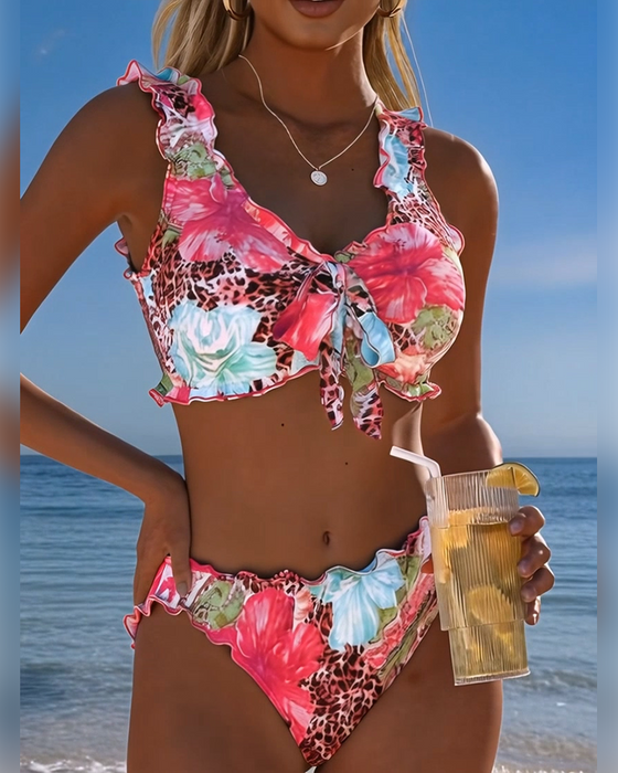 Floral Leopard Patchwork Bikinis