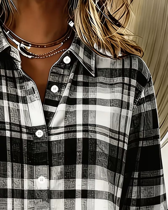 Lapel Checkered Short Sleeve Casual Shirt