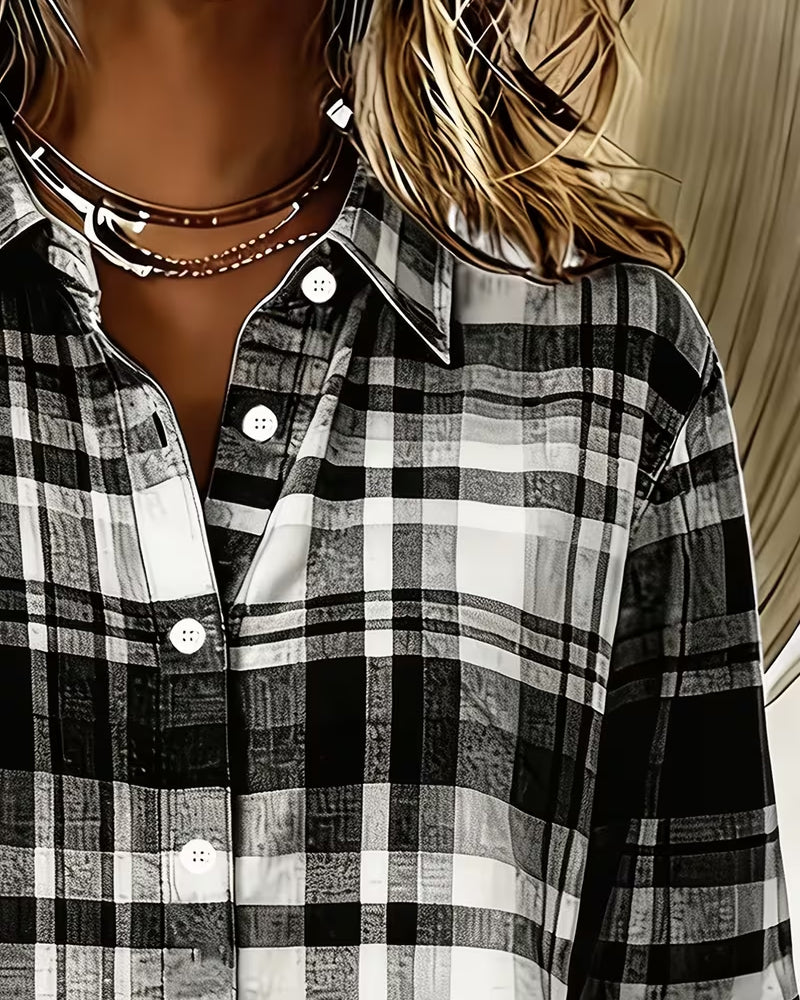 Lapel Checkered Short Sleeve Casual Shirt