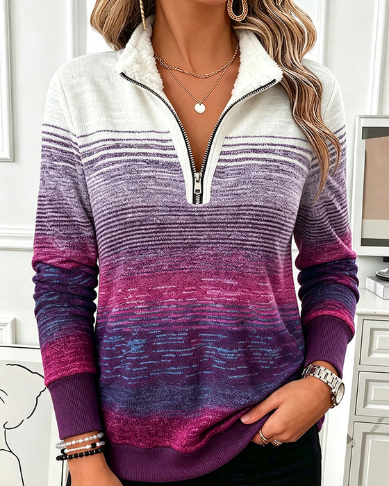 Half-Zip Gradient Stand Collar Sweatshirt