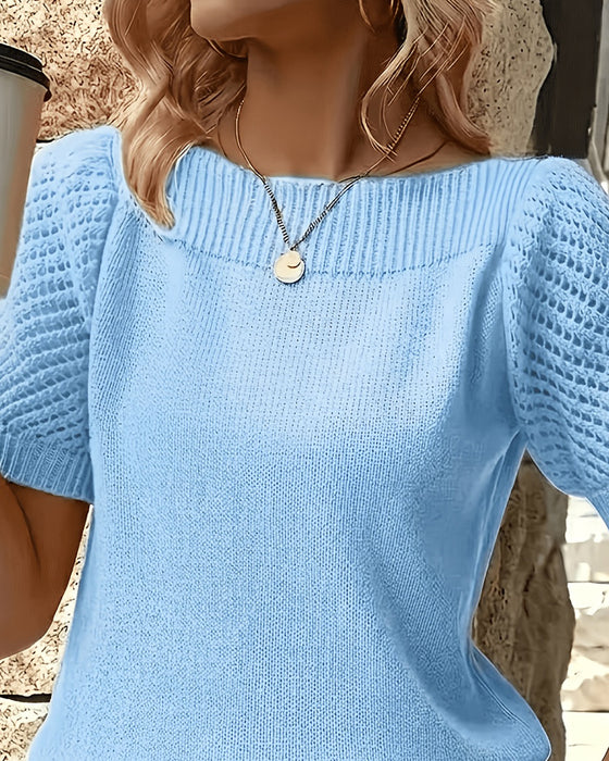 Solid Color Puff Sleeve Short Pullover