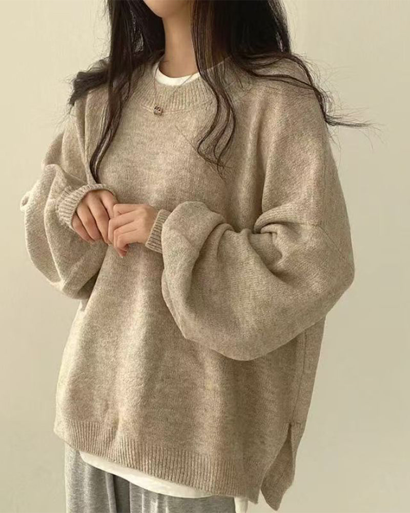 Crew Neck Side Slit Pullover