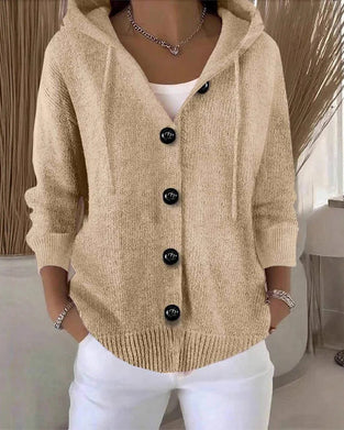 Solid Color Hooded Single-Breasted Cardigan
