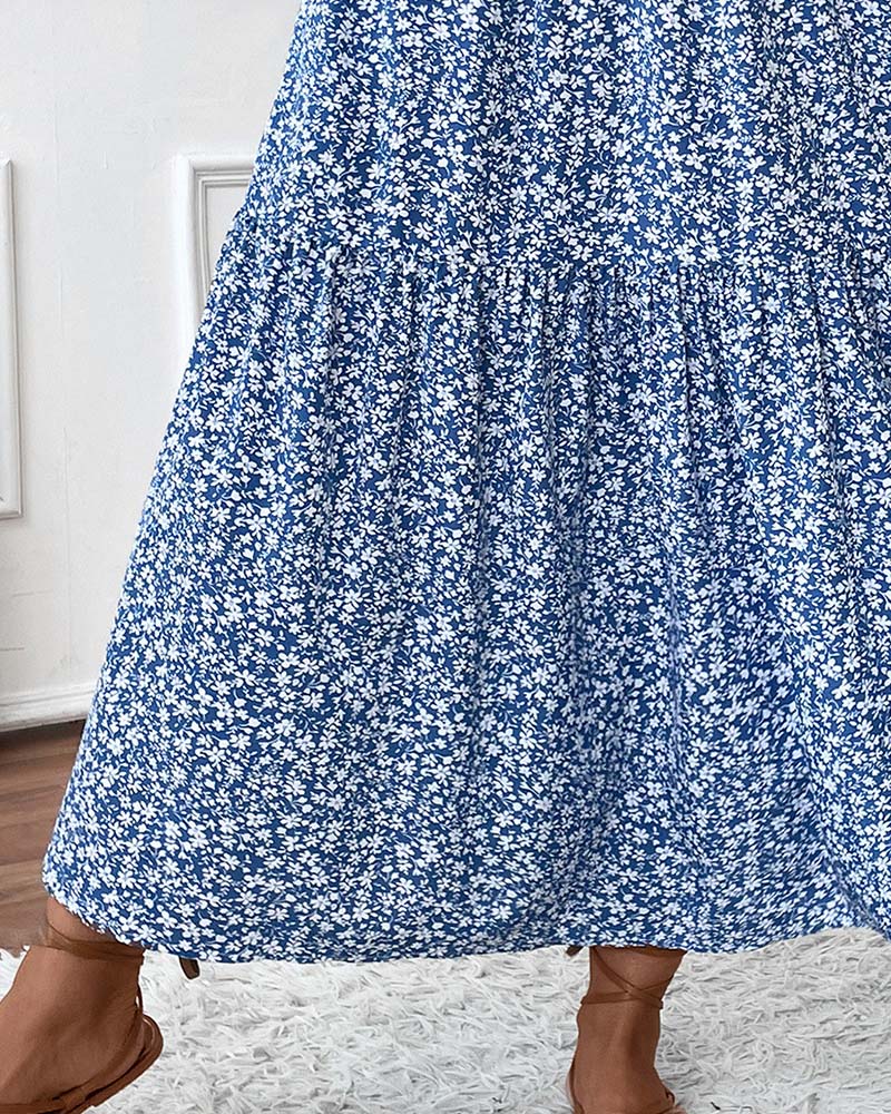 Layered Tiny Flower Print A-Line Long Skirt